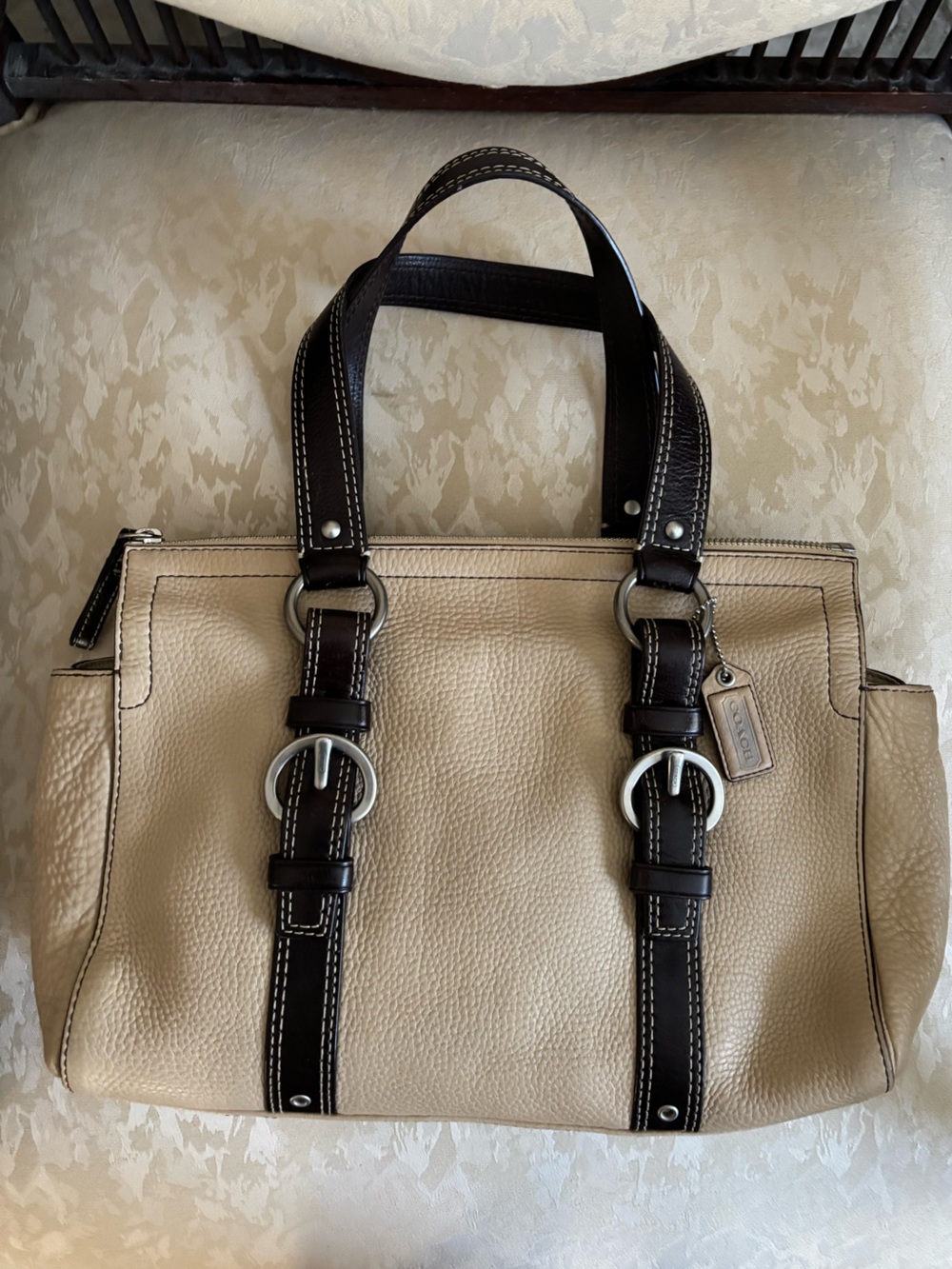 COACH CHELSEA BEIGE PEBBLED LEATHER SATCHEL SHOULDER BAG - Picture 2 of 12